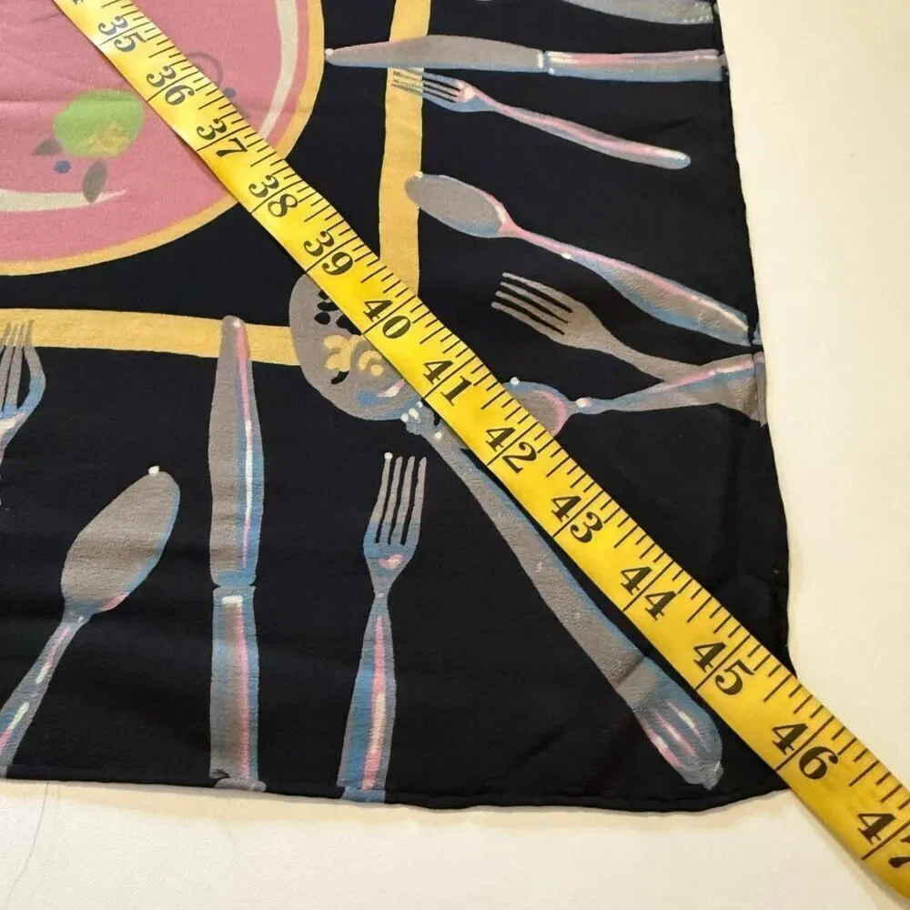 Zazou Luxe Black & Pink Dinner Party Motif Silk Scarf Size 33”X34”